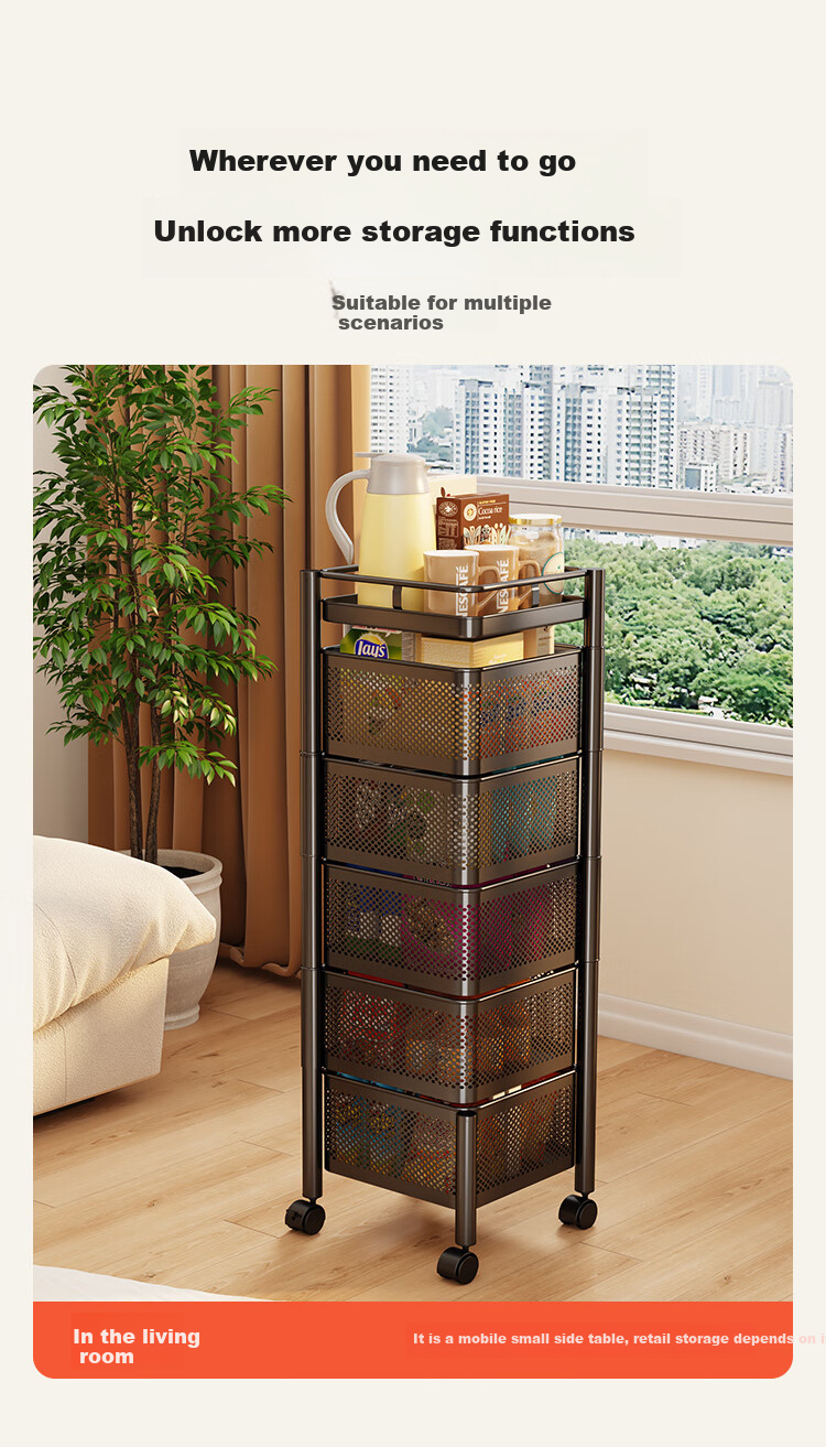 QIAONAMEI Kitchen Storage Rack, Floor-Standing Vegetable Stand, Rotatable Shelf, Multifunctional Storage Rack, 1118-6 9