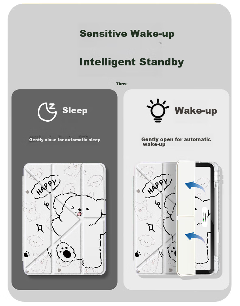 Qiaojiejie Compatible with Honor Tablet GT Pro Case, 12.3-Inch 2024 Model Tablet Protective Cover, Cartoon Design with Pen Slot, Anti-Bend Y-Shaped Tri-Fold Simple Dog Patter 3