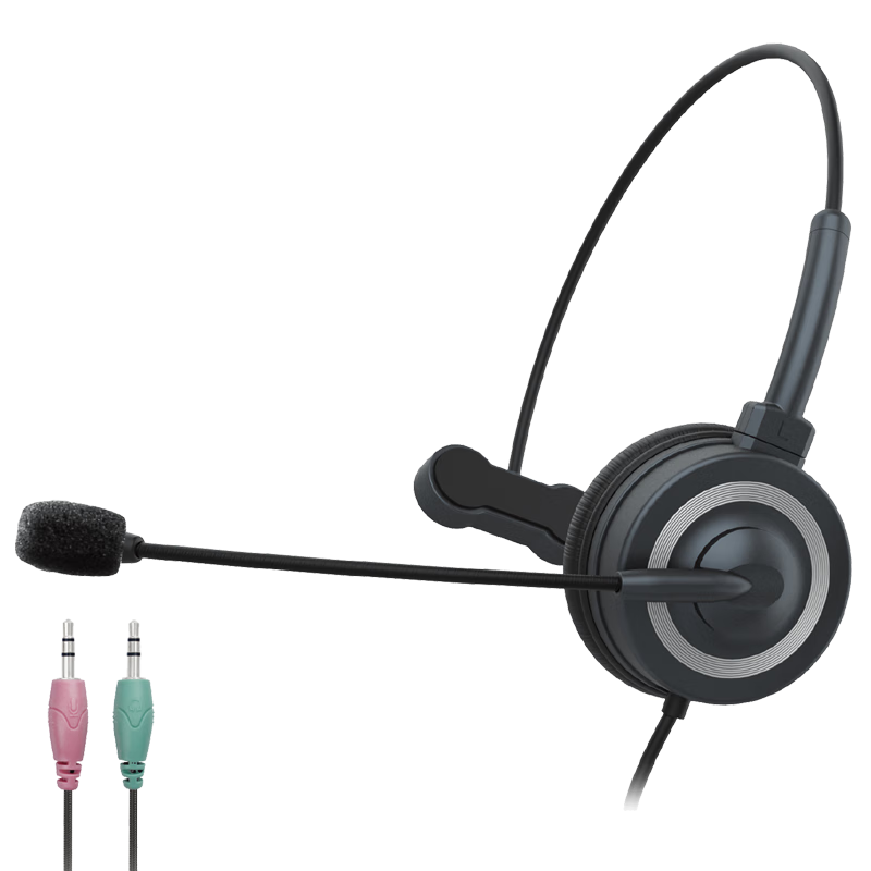DANYIN BH69 Headset, Computer Headphones, Business Office Call Center Telemarketing Customer Service Headset with Recording Function, Online Class English Learning, Single Ear Black with Dual Plug-I