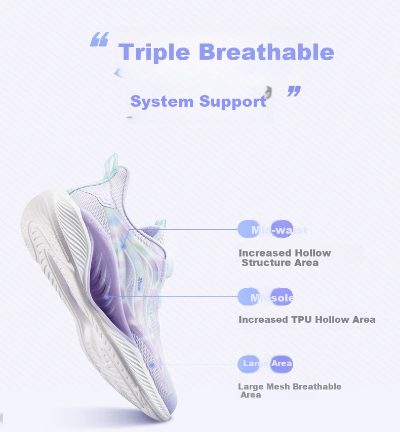 XTEP Children's Hydrogen Wind 5.0 Kids' Multi-Color Breathable Knob Running Shoes, Light Purple/snow Purple, Size 37 6