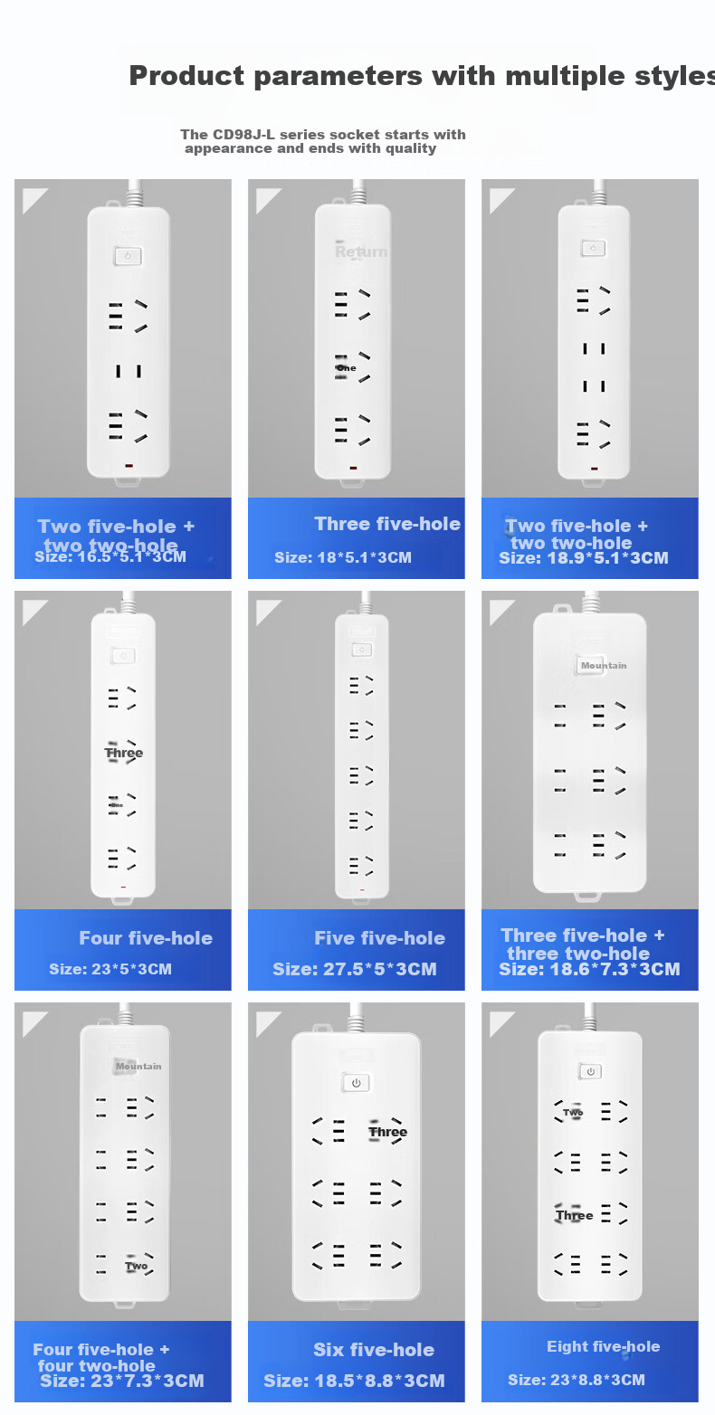DELIXI 3C Certified National Standard Socket/power Strip/outlet Strip/power Bar/extension Cord/power Board, 8-Outlet Combination Master Switch, 3 Meters 10