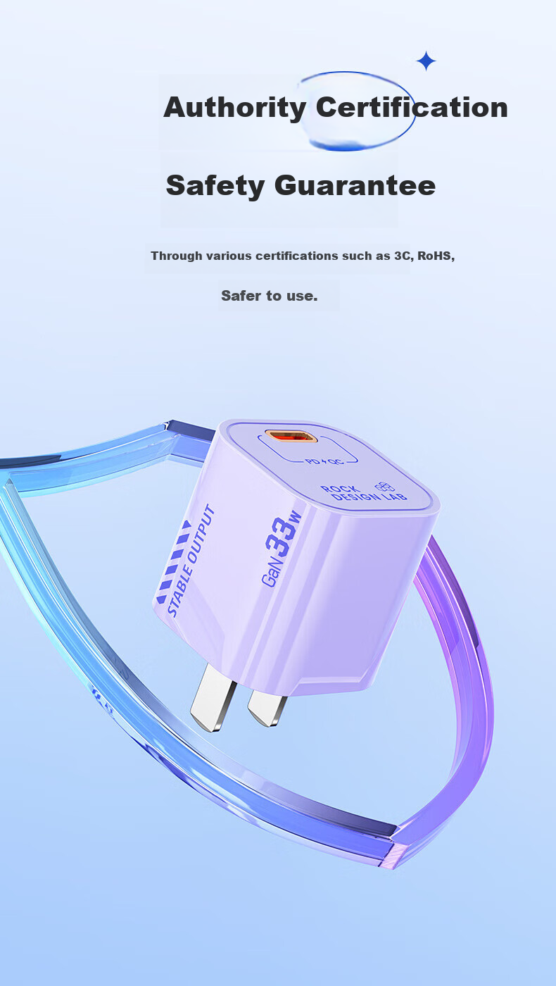 ROCK Compatible with Apple Charger, Type-C Port PD33W Charger, Fast Charging Head, Gallium Nitride, for Apple IPhone18/17promax, Huawei IPad Plug Power Adapter 9
