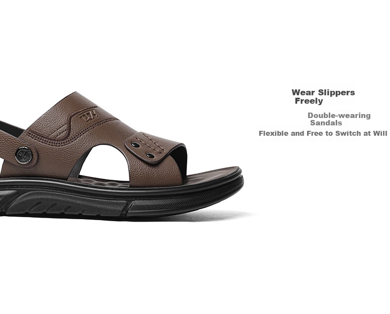 RED DRAGONFLY Men's Leather Sandals, Summer Cowhide Beach Shoes, Casual Two-Way Sandals for Men WTT25034, Brown, Size 38 6
