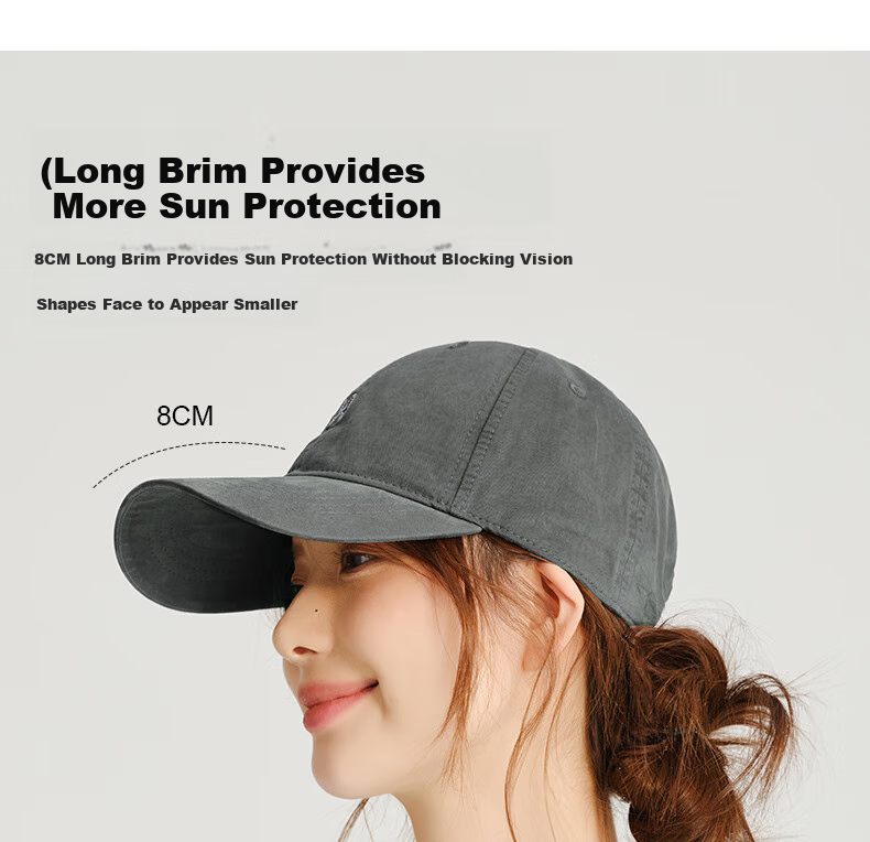 CACUSS Baseball Cap Women Spring Summer Cotton Letter Sun Hat Soft Top Large Head Circumference Slim Face Hat Dark Blue 6