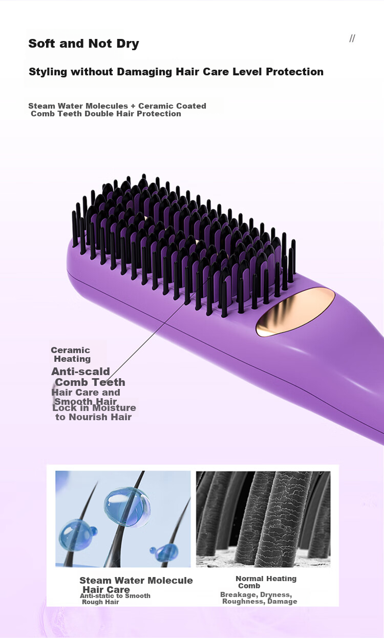 GUGE [Steam Straightening Comb] German Straightening Comb, Gentle on Hair, Dual-Use for Straight And Curly Hair, Bangs And High Crown, Hair Volumizing Tool, Hair Comb, Birthday Gift for Wome 9