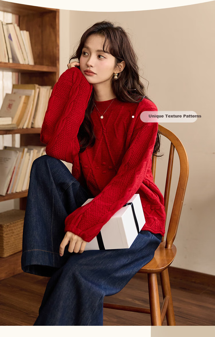 Dme [Festival Atmosphere] Spring And Autumn Three-Dimensional Cable Knit Sweater, Sweet And Youthful Women's Knitted Top 2