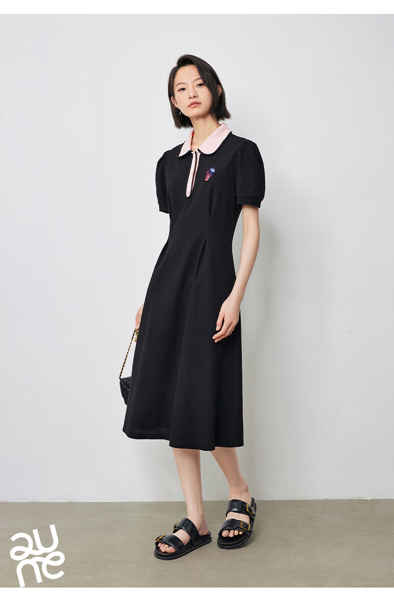 Chuyu Polo Collar Dress with Waist-Cinching Slimming Effect for Women, New Summer 2025 A-Line Short-Sleeve T-Shirt Midi Skirt, Gray, Size S 22