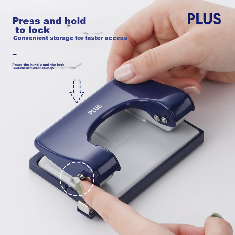 PLUS Hole Puncher Binder Ring Puncher Multi-Hole Manual Punch for Loose-Leaf Papers, Student And Office Use Metal Labor-Saving Binder PU-816AB Pink