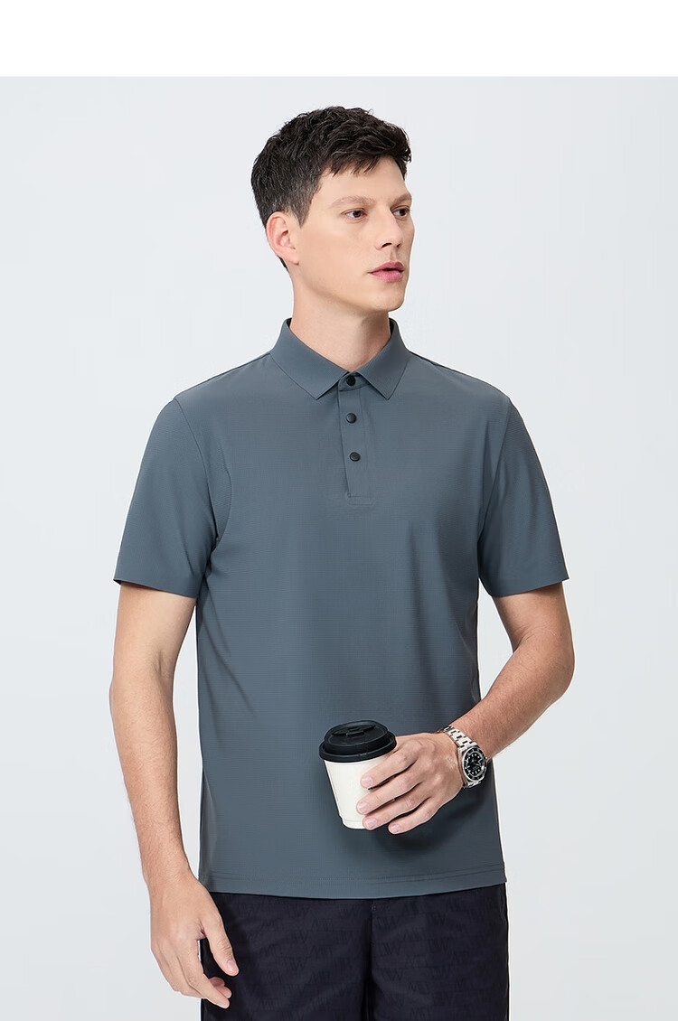 DANCING WOLVES [Elastic Chenille] Lightweight Quick-Dry Summer Casual Men's Short-Sleeve POLO Shirt, 015 Dark Gray, M(170) 10