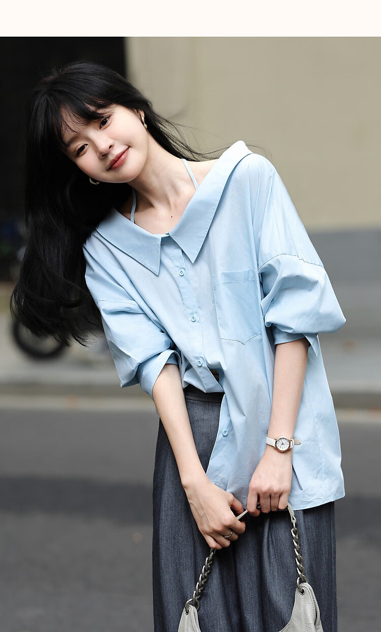 Dme [Pure Cotton Dominant Area] Spring And Autumn Korean-Style Slightly Chubby Pear-Shaped Shirt, Off-Shoulder, Tie-Waist, Concealing Shirt, Women's Top 8