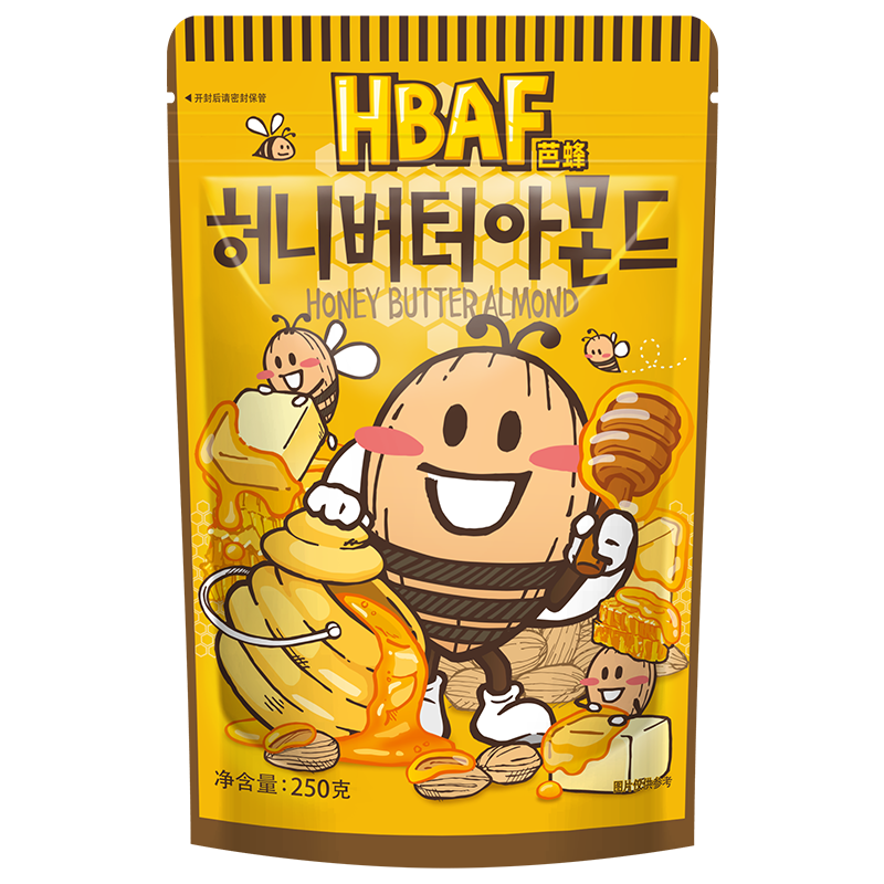 芭蜂蜂蜜黄油扁桃仁250g 韩国进口汤姆农场干坚果巴旦木杏仁休闲零食