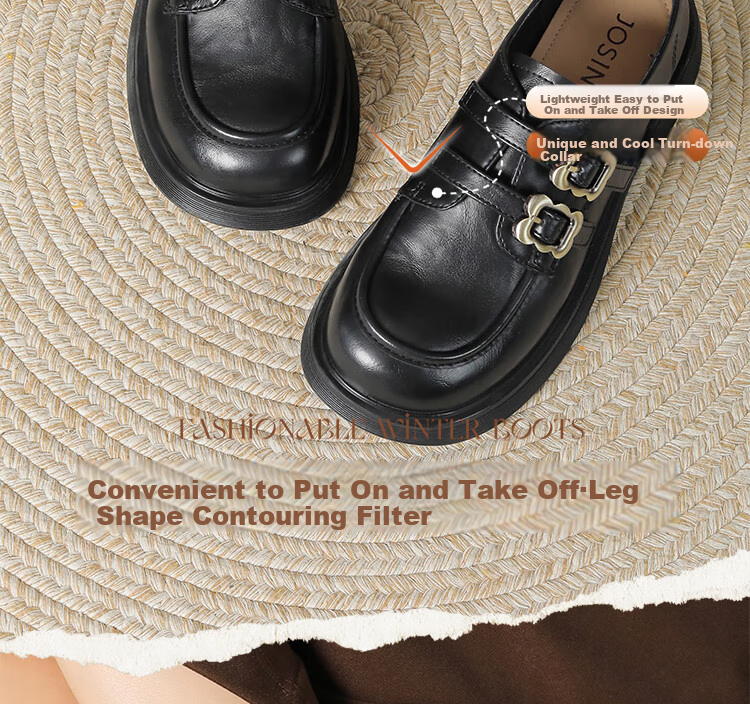 Josiny Versatile Leather Shoes for Women, Spring And Summer Retro French British Style Loafers, Thick-Soled Versatile Black Flats, Black, Size 35 4