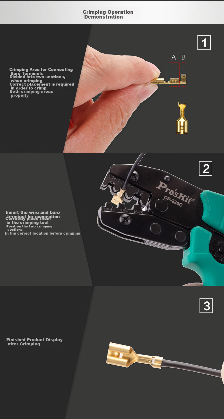 Pro'sKit CP-230C Network Extension Bare Terminal Ratchet Crimping Pliers Wire Crimper (0.5~6mm²) 3