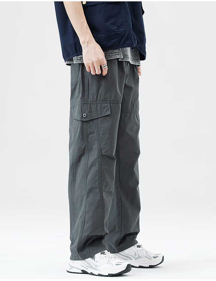 JEEP Ice Silk Pants for Men, Workwear Style, Spring And Summer Tactical Casual Trousers, Loose-Fitting Trendy Men's Pants, Gray, 4XL 7