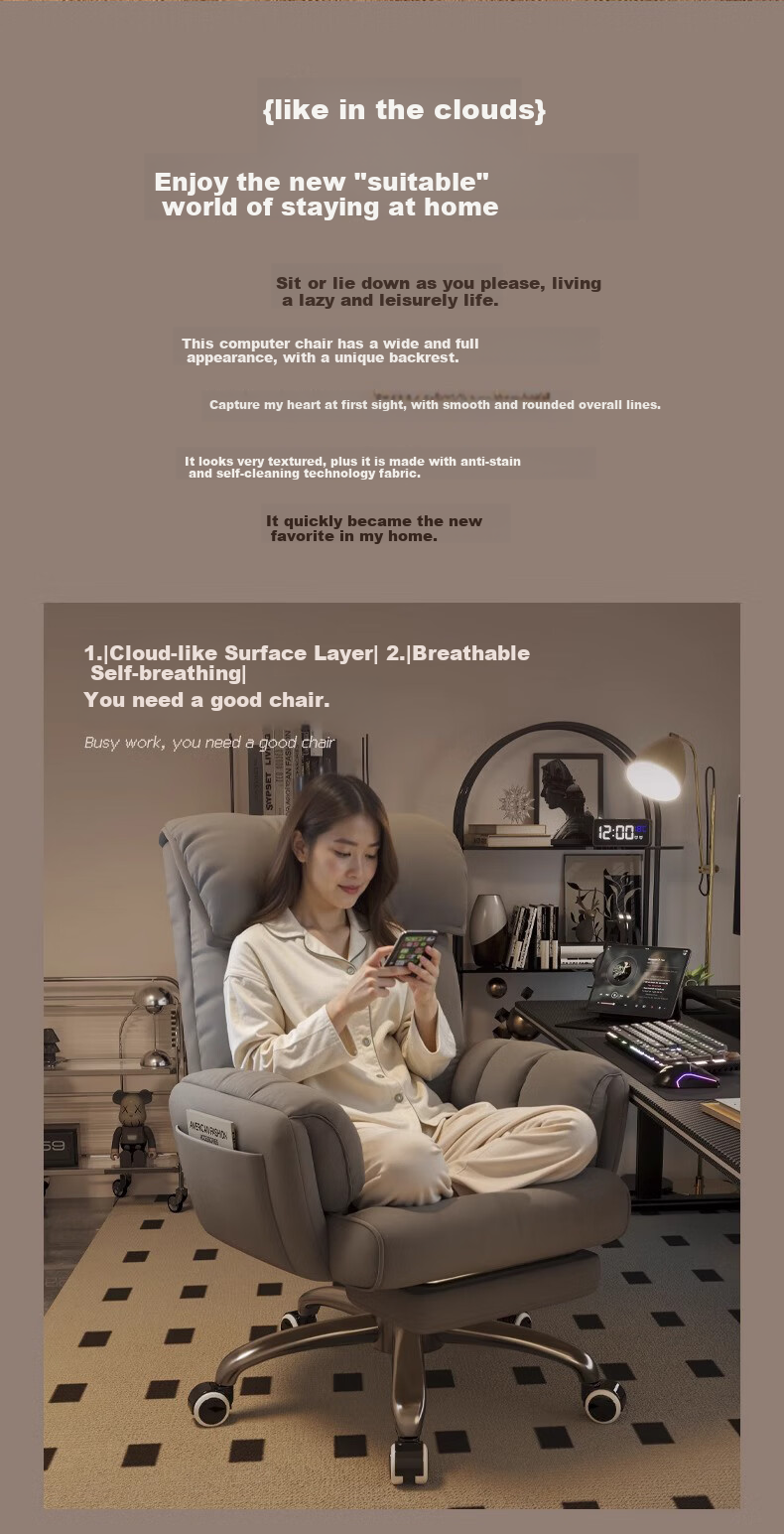 Quanpinwu Sofa Chair, Gaming Chair, Ergonomic Chair, Computer Office Chair, Single Recliner, Lazy Sofa, Backrest Seat 2