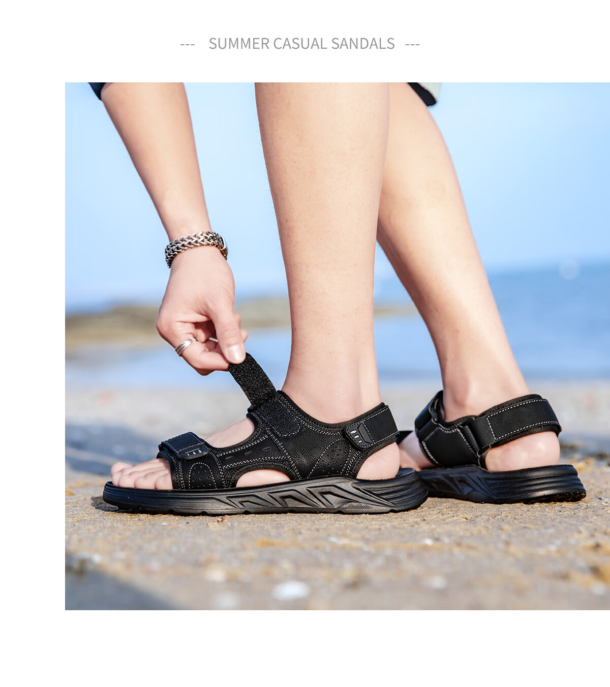 Huili Men's Sandals, Summer Outdoor Breathable Comfortable Beach Shoes, Non-Slip Wear-Resistant Versatile Casual Shoes for Men, Black, Size 42 15