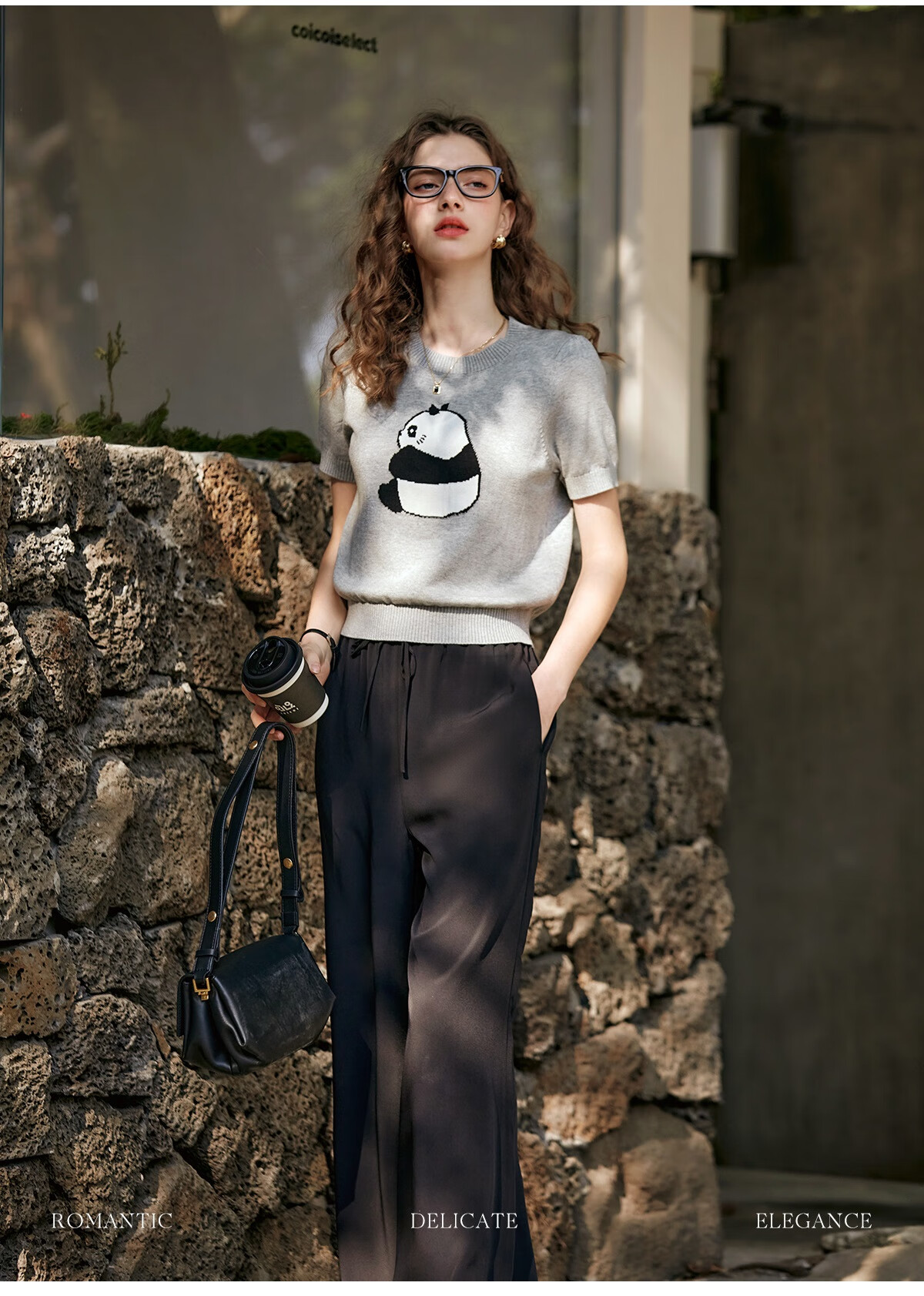 Oulain Elegant Short-Sleeve Knit Top for Women, Spring And Summer Fun Panda Pullover Sweater, Light Gray, L 27