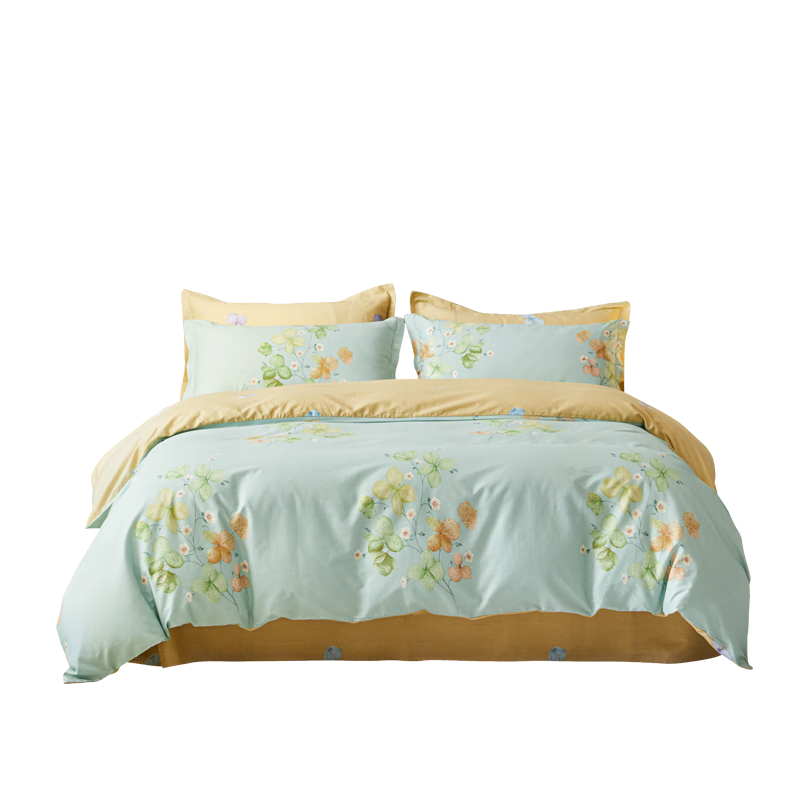 Hengyuanxiang Pure Cotton Four-Piece Bedding Set, 100% Cotton Double Duvet Cover, Bed Sheet, Pillowcases, Skin-Friendly Bedding, 200*230cm