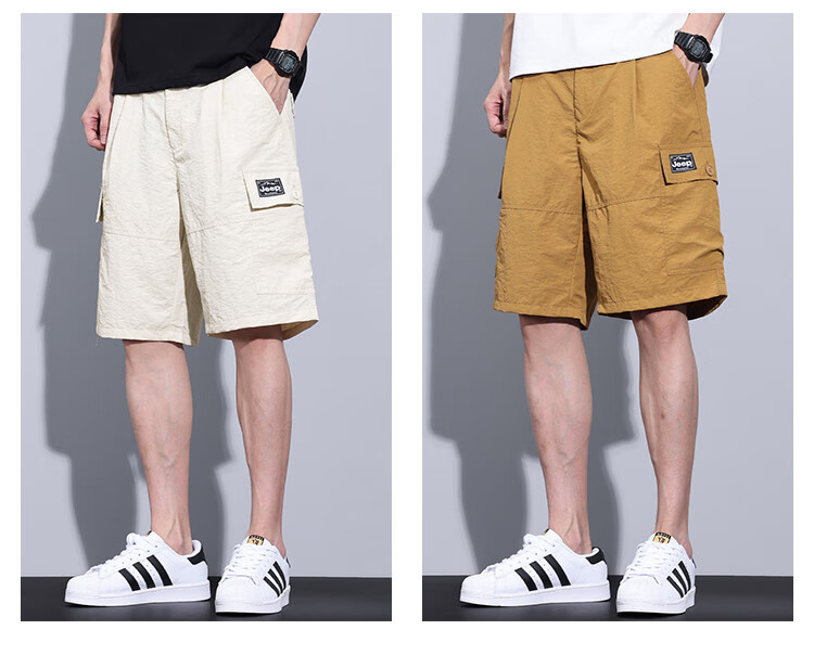 JEEP Ice Silk Workwear Five-Point Casual Shorts for Men, 2026 Summer Thin Loose Straight-Leg Cool Mid-Length Pants for Me 4