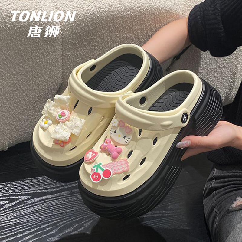 TonLion Women's Summer Thick Sole Closed-Toe Breathable Beach Sandals White Size 38-39