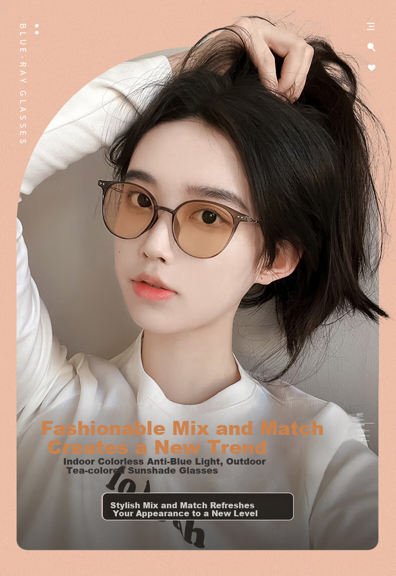 CAPONI Anti-Blue Light Tinted Glasses for Women, Anti-Radiation Non-Prescription Glasses, Ultra-Light, Bare-Faced Korean Style, Face-Slimming Eyeglass Frames, Trendy 1