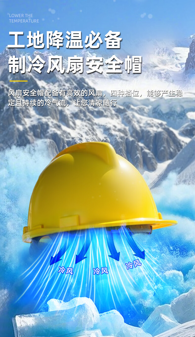 Norrisan New National Standard Built-in Fan Safety Helmet Cooling Summer Sun Protection Temperature Reduction ABS Smart Helmet with Fan Construction Site Rechargeable V-Type 3 Fans Bluetooth - Red 2