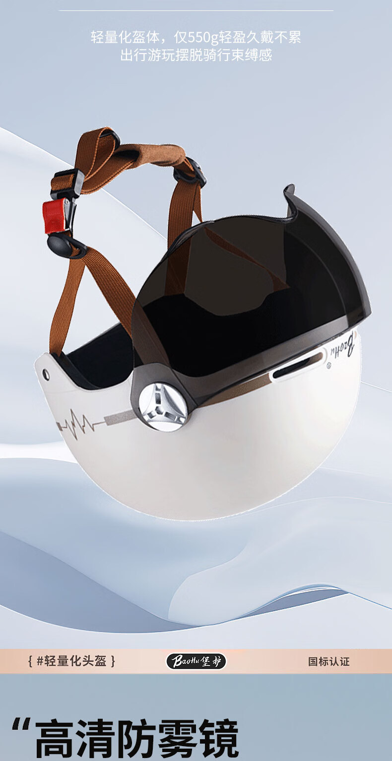 Baohu New National Standard 3C Certified Electric Motorcycle Helmet Summer Half Helmet Unisex Four Seasons Universal 610 Cream White (Transparent Short Visor) 1