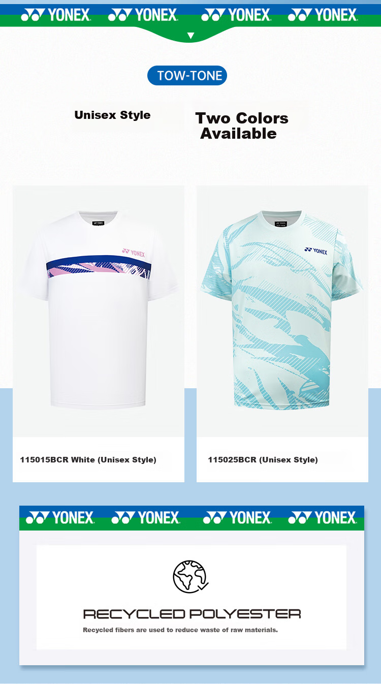 YONEX Badminton Jersey, National Team Style Training Wear, Unisex, 115015BCR, White, Size M 2