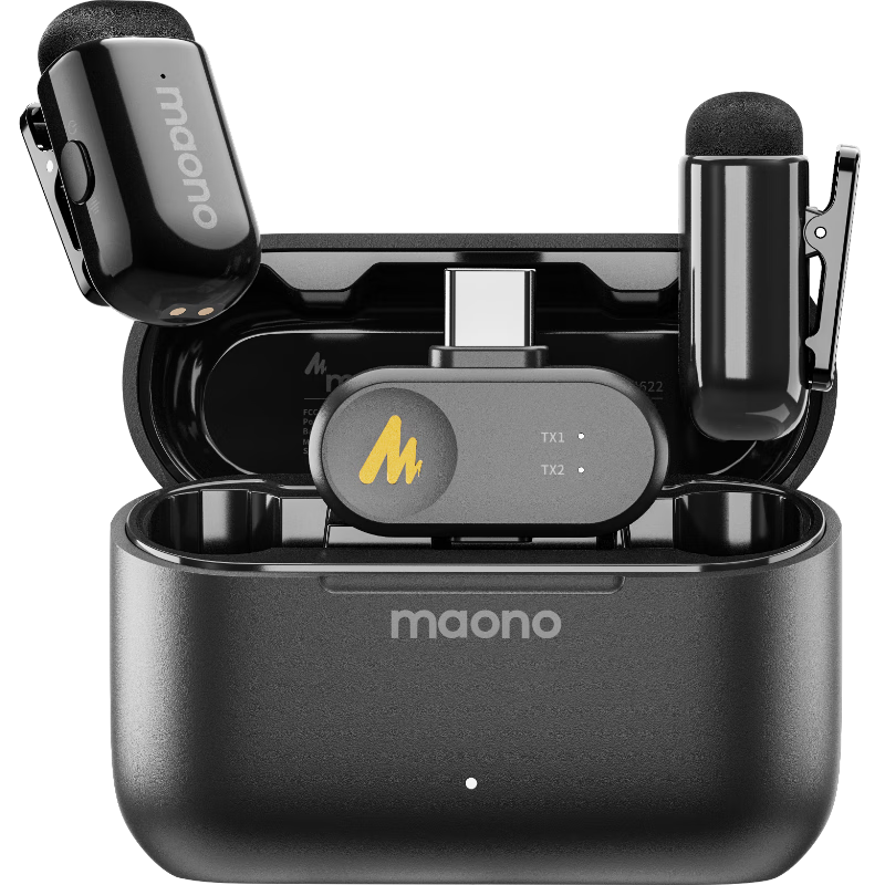 Maono T1mini Wireless Lavalier Microphone Noise-Cancelling Mini Microphone for Live Streaming Outdoor Interview Recording Dual Channel System