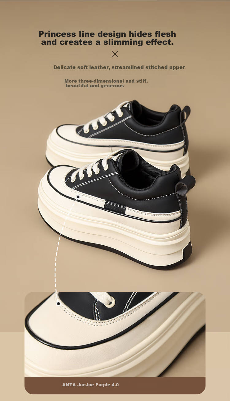 ZHR Women's Platform Shoes with Thick Soles And Hidden Heel Lift, Versatile Casual White Sneakers for Commuting, G737 Beige And Black, Size 38 5