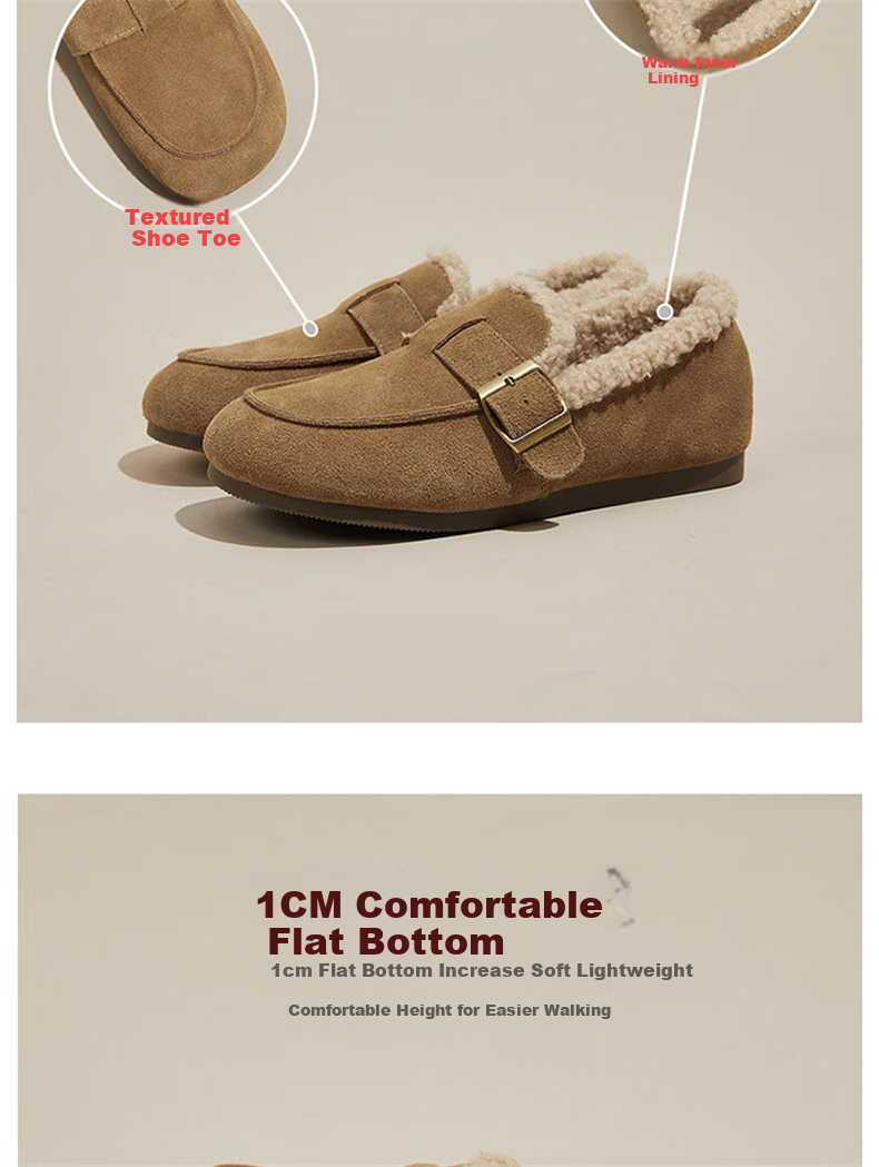 DAPHNE Women's Flat Furry Soft Sole Shoes Fleece Lined Birkenstock Style Comfortable Cotton Shoes 3122607008 Brown Size 37 3