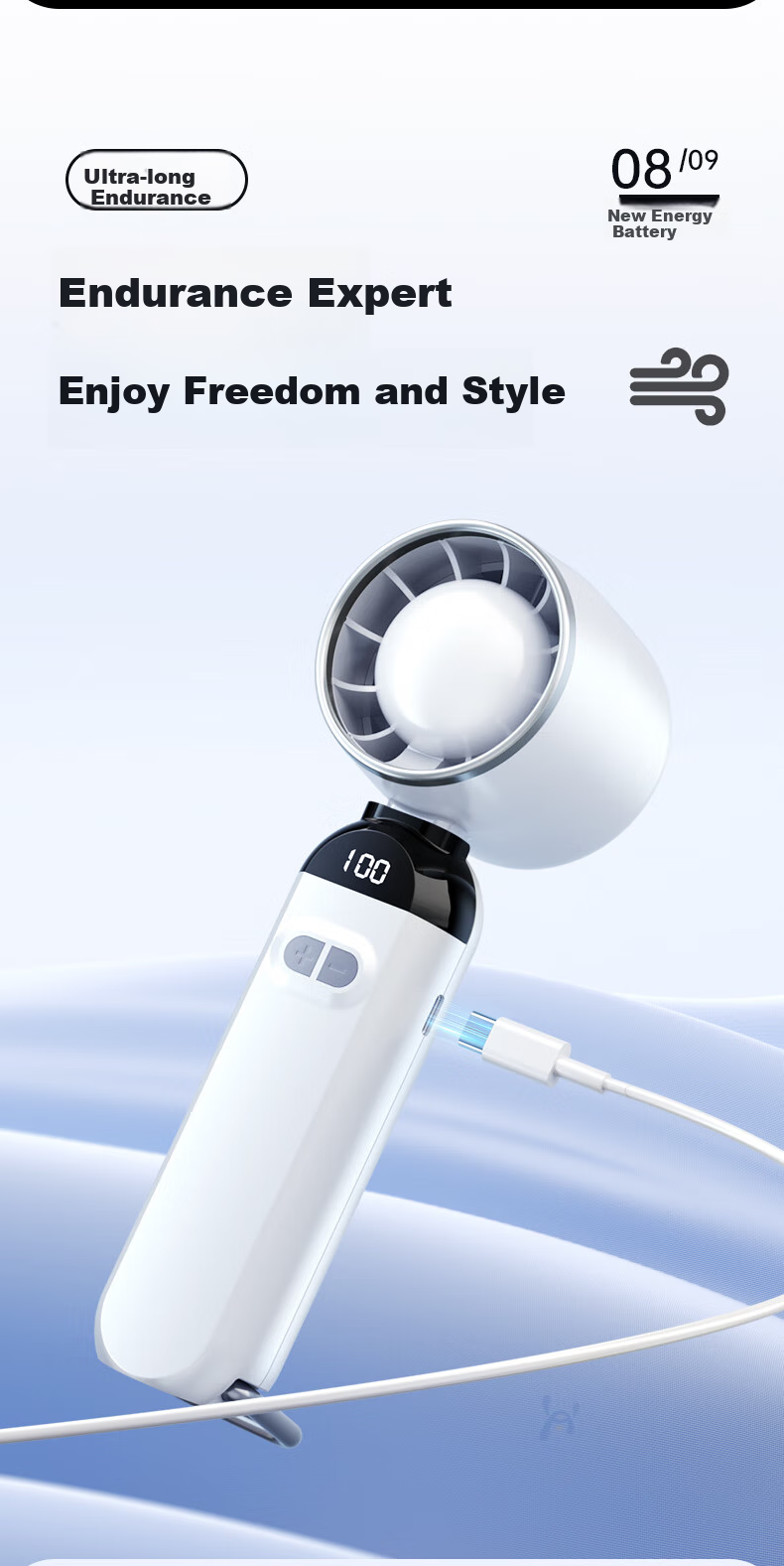 TRUST ME [100 Cooling Settings] Handheld Mini Fan, Portable Quiet High-Speed Powerful Fan, Rechargeable USB Fan, Outdoor Lazy Person Small Electric Fan with Ultra-Long Battery Life, Glacier White 18