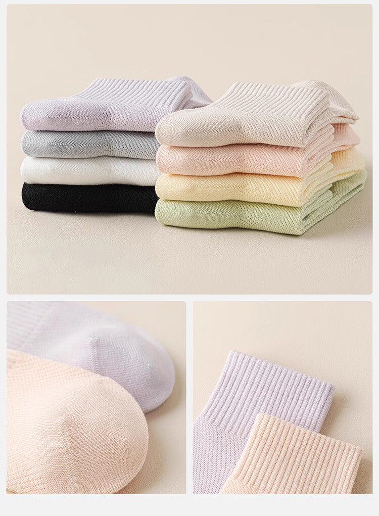 LangSha Summer Socks for Women, Pure Cotton 5A Antibacterial Mesh Breathable Comfortable Odor-Resistant All-Cotton Sweat-Absorbing Thin Mid-Calf Socks 13