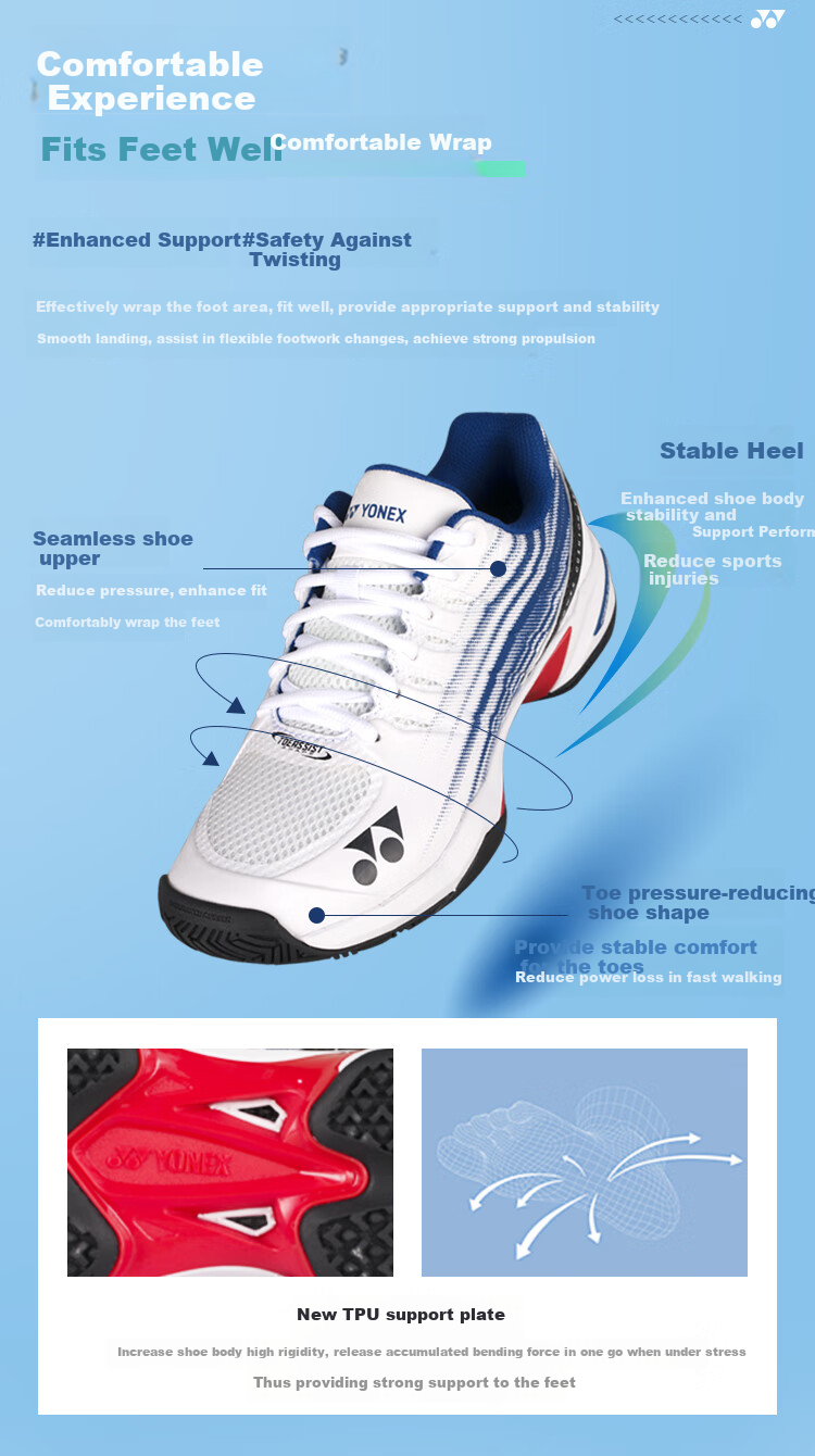 YONEX Tennis Shoes, Non-Slip Shock-Absorbing Professional Competition Training Sports Shoes SHTTWGCEX White/red 40 5