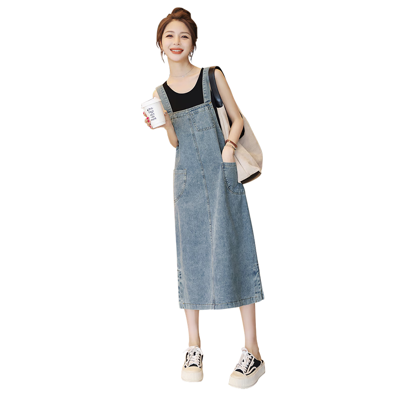 Cypress Denim Suspender Dress 2026 Spring New College Style Loose Mid-Length Dress