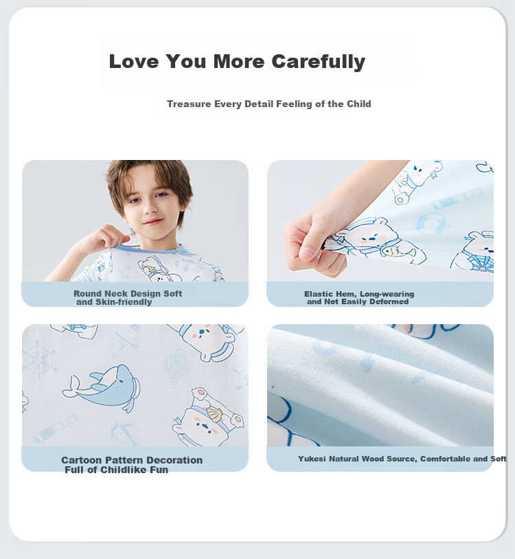 MiiOW Children's Pajamas for Boys [Youkesi + Cool Touch] Summer Thin Air Conditioning Wear Boys' Home Wear Set 9