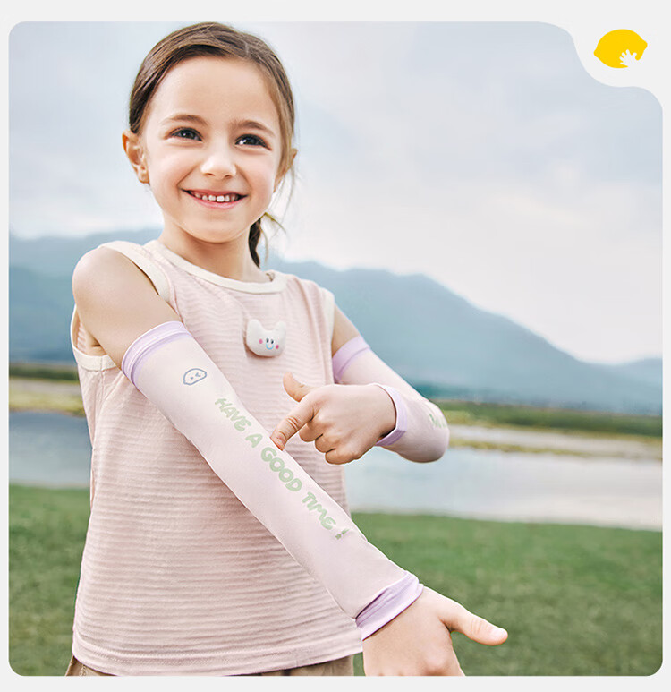 Lemonkid Kids UV Protection Arm Sleeves Thin Summer Ice Sleeves for Boys and Girls - Floating Green Purple 19