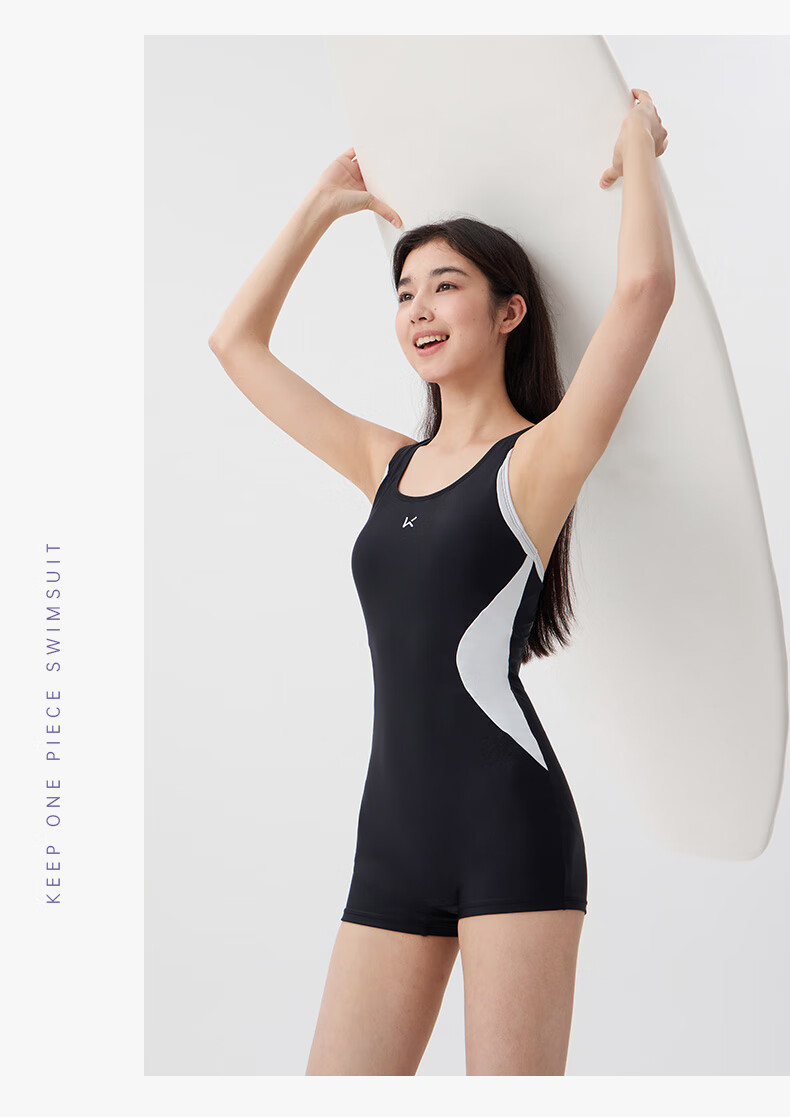Keep Women's One-Piece Boyleg Professional Swimsuit, Plus Size, Conservative Competitive Speed Training Swimwear, 559 Black, S 3
