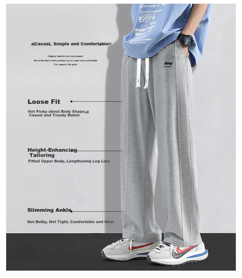 JEEP SPIRIT Men's Sweatpants for Spring And Autumn, Loose Wide-Leg Trousers, Versatile Comfortable Casual Pants, Long Pants for Men, Black 4XL 2