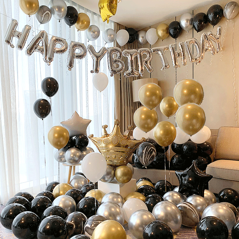 Domeyi Birthday Scene Setup Party Decorations Balloons Adult Children Boys Happy Birthday Background Wall Silver Black Gold