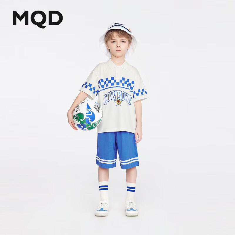 MQD Boys' Summer New Arrival, Preppy Style Sports Casual Short-Sleeve Top And Shorts Two-Piece Set