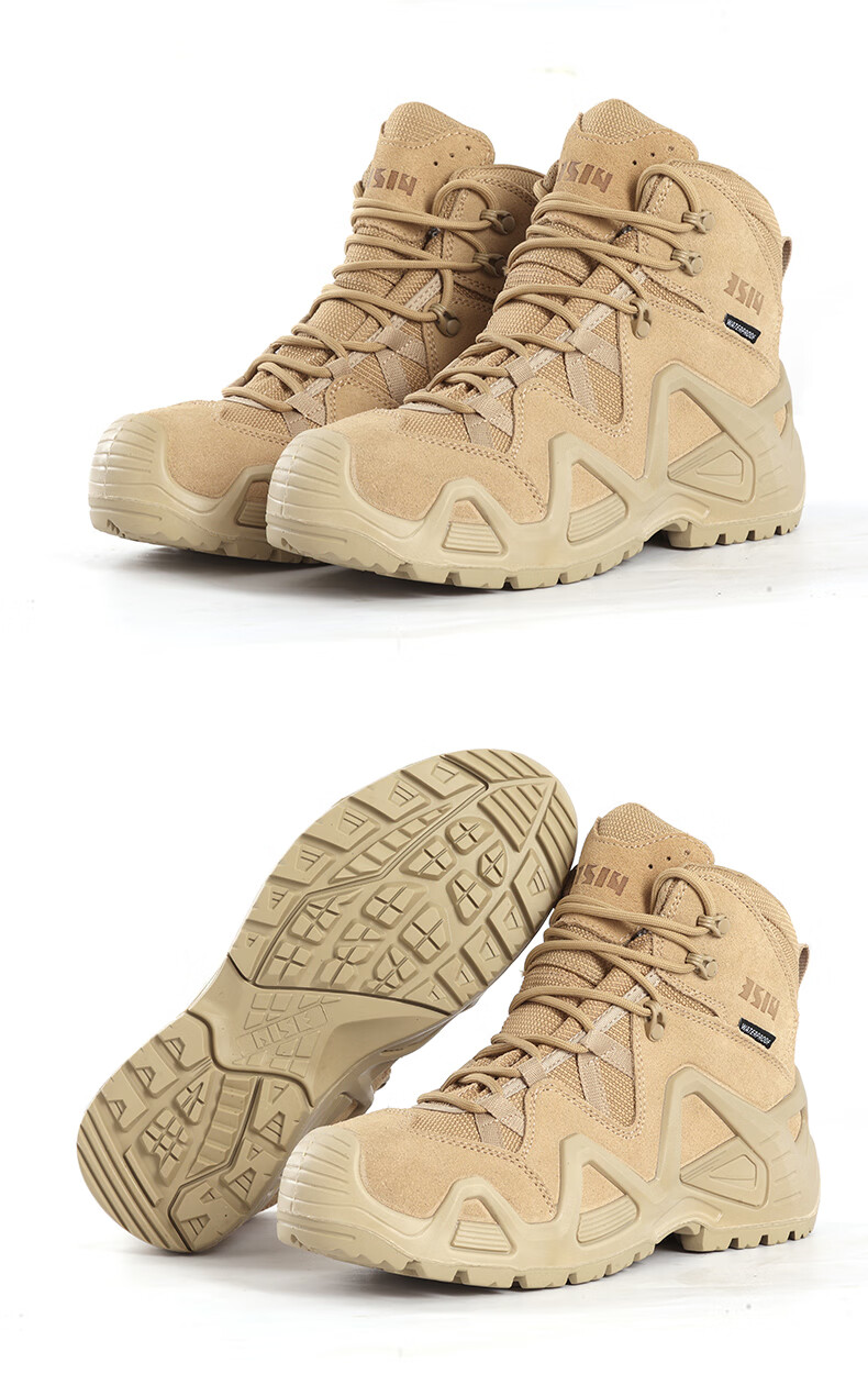 3514 Men's Outdoor Hiking Training Boots Waterproof Puncture-Resistant Slip-Resistant Durable Mid-Top Sand Color Size 40 2