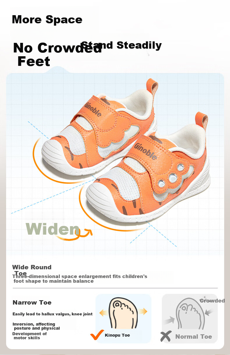 Ginoble Toddler Shoes, Baby Summer Mesh Shoes, for 8-18 Months, Boys And Girls Functional Shoes, GB2438 Orange-Red/white 5