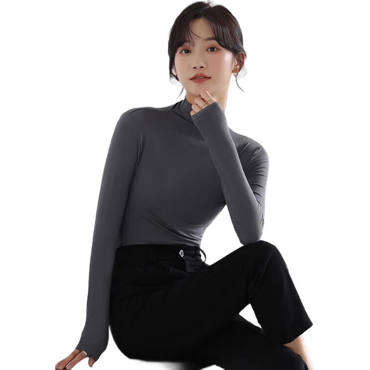 LangSha Semi-Turtleneck Autumn And Winter Basic Undershirt, Women's Long Sleeve Inner Layer, Slim Fit, High Elasticity, Soft, Form-Fitting Base Layer