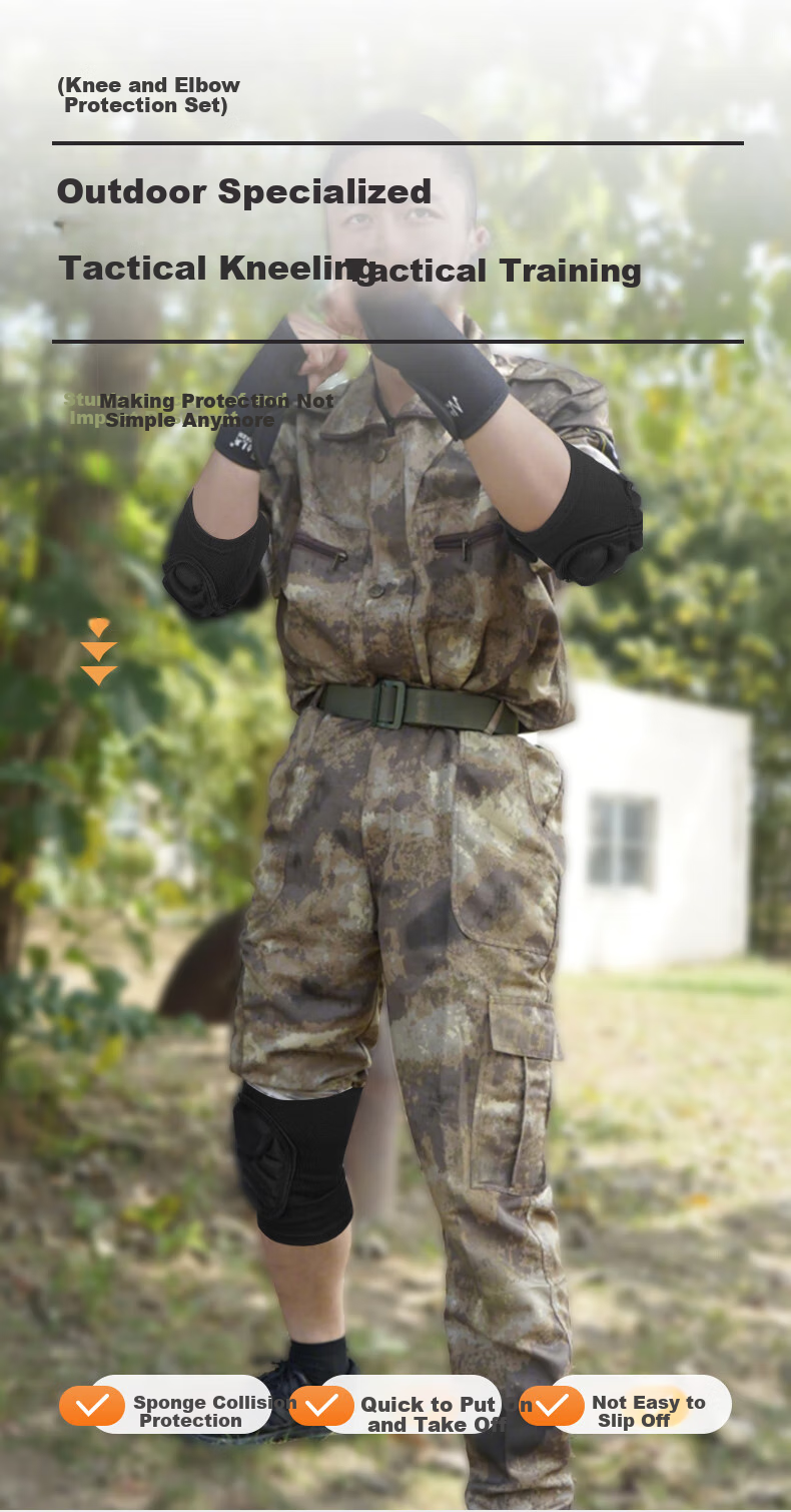 NAILEKESI N Knee And Elbow Pads, Tactical Four-Piece Set, Thickened, New Recruit Training, Pre-Enlistment Kit, Crawling Obstacle, Anti-Collision Set 1