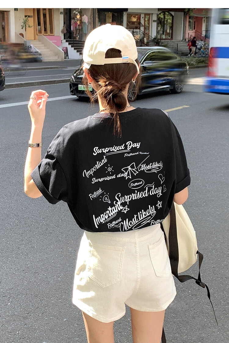TonLion 2025 Summer Women's Back Text Print Short-Sleeve T-Shirt, Black, M 12