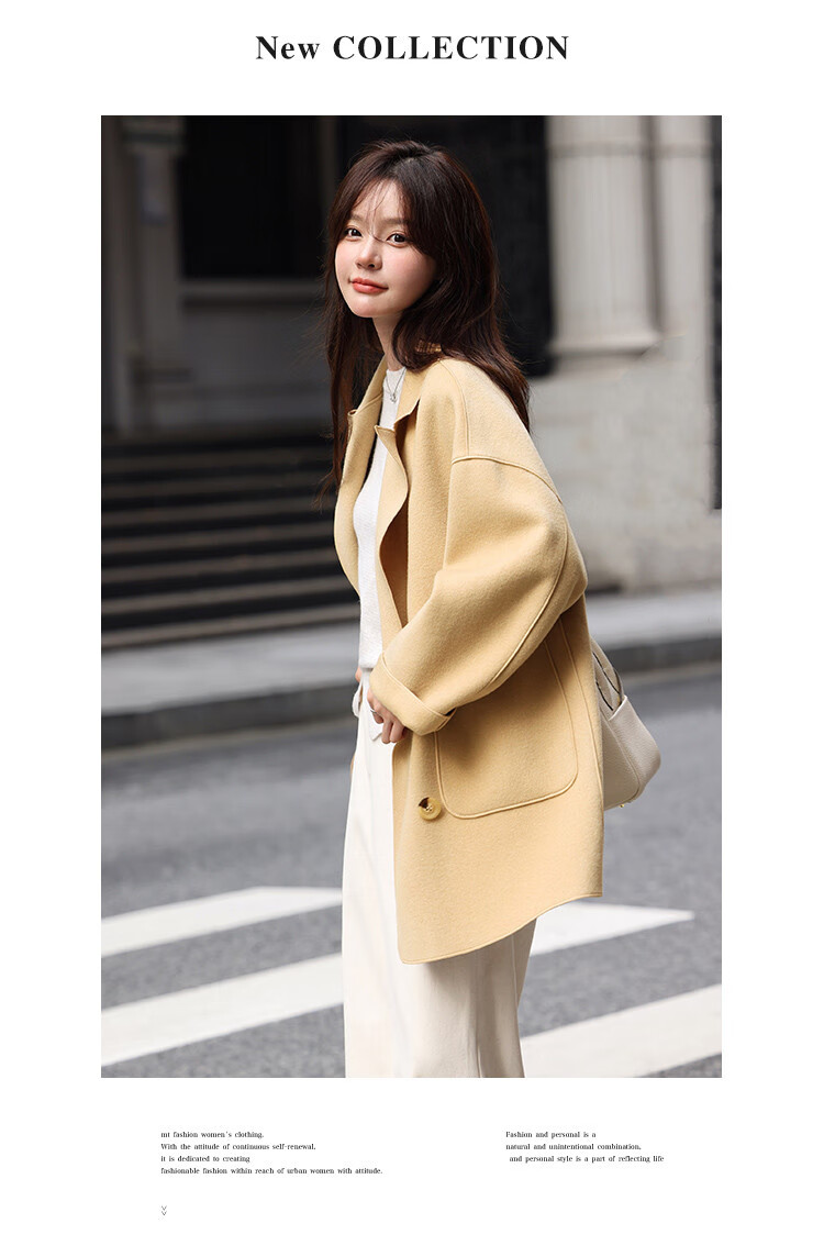 MT Korean Style Autumn Street Minimalist Classic Large Lapel Pocket Double-Faced Wool Coat Light Camel M 8