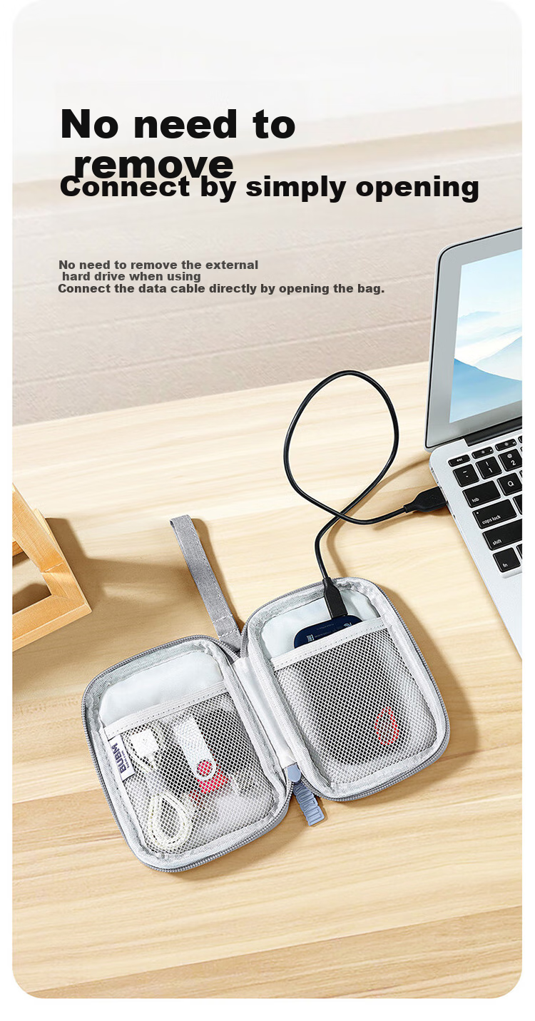 BUBM 2.5-Inch Portable Hard Drive Enclosure, Multifunctional Cable Storage Case, USB Drive Phone U-Dong Power Bank Earphone Protective Cover, Digital Accessory Storage Bag, Gray Single Layer 2