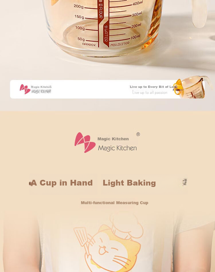 Mohuanchufang Glass Measuring Cup with Scale, Heat-Resistant Rice Washing Tool, Food-Grade Baking Filter, Egg Liquid Container, Home Breakfast Milk Cup 1