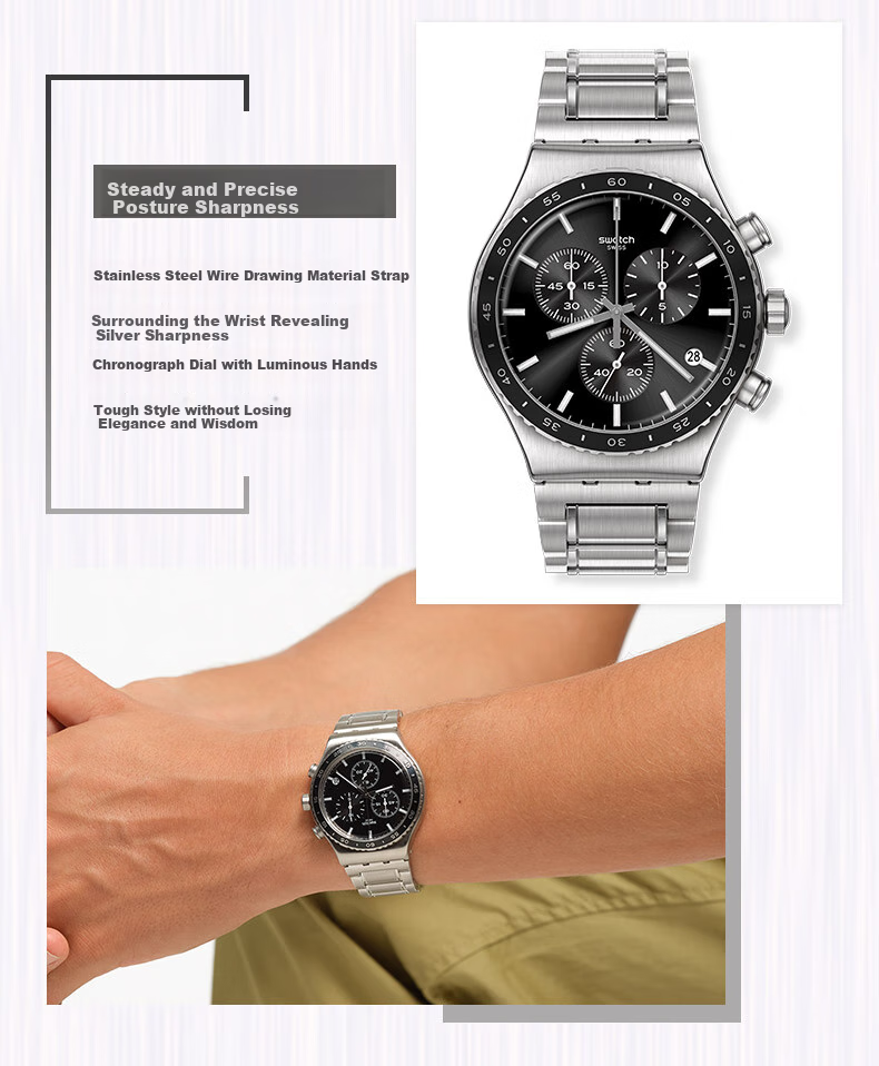 Swatch Swiss Watch Metal Series Three-Eye Chronograph Men's Quartz Watch Holiday Gift Pool Cobalt Blue 4